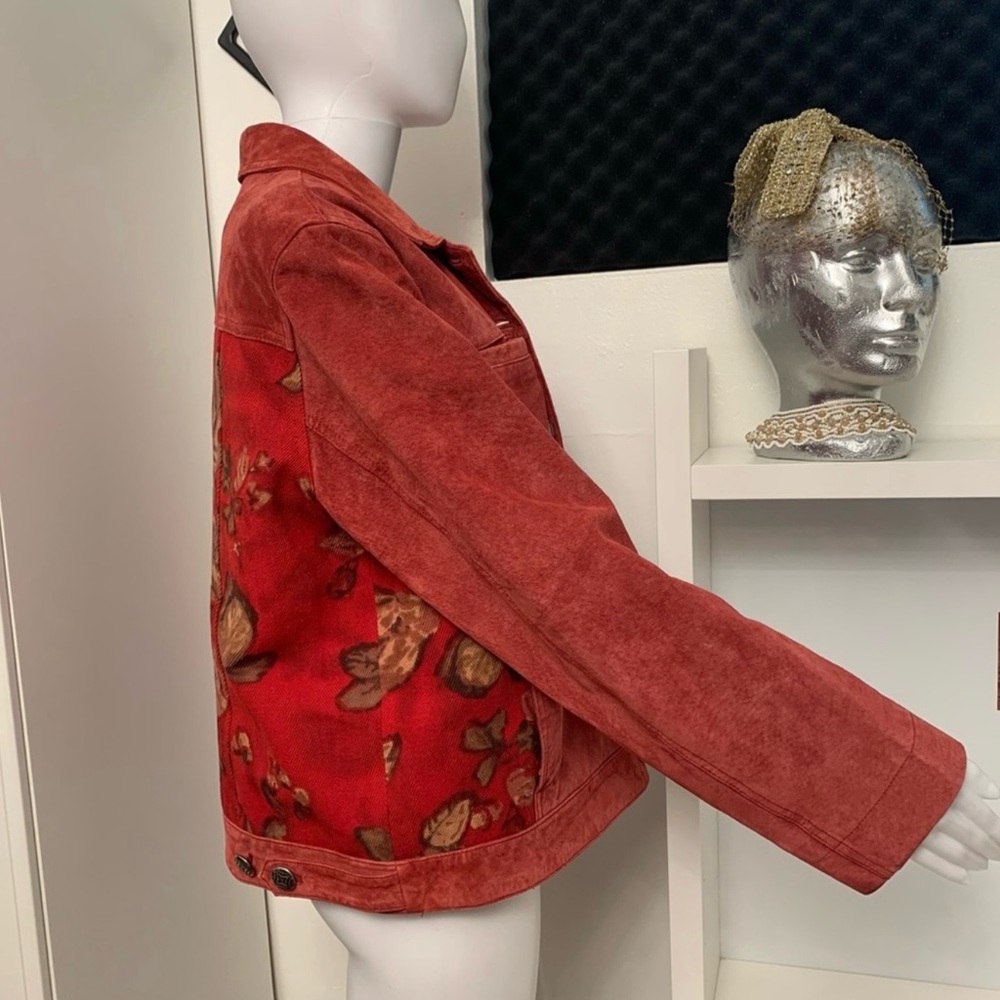 Chico's Floral Red Suede Jacket - Picture 2 of 6